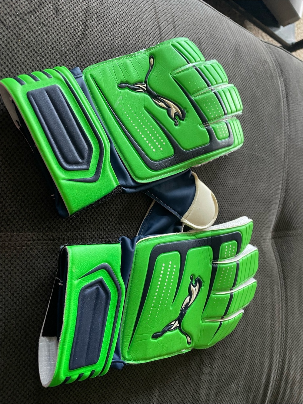 Puma Neon Green and Navy Goalkeeper Gloves